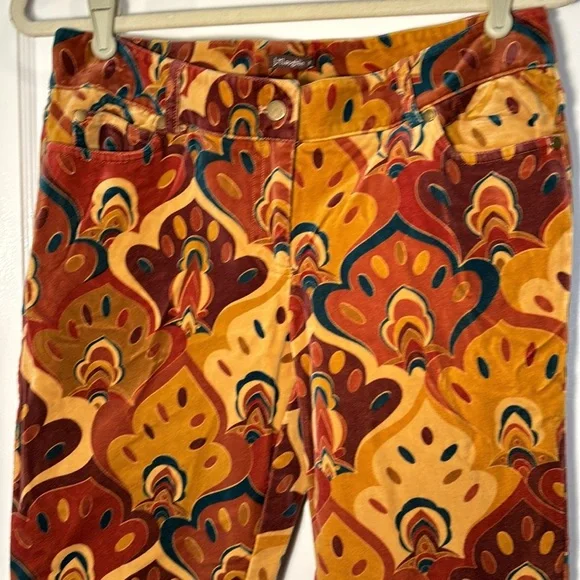 J McLaughlin Women Felicity Velvet Retro Multicolored Printed Pants Size 8 - Picture 1 of 8